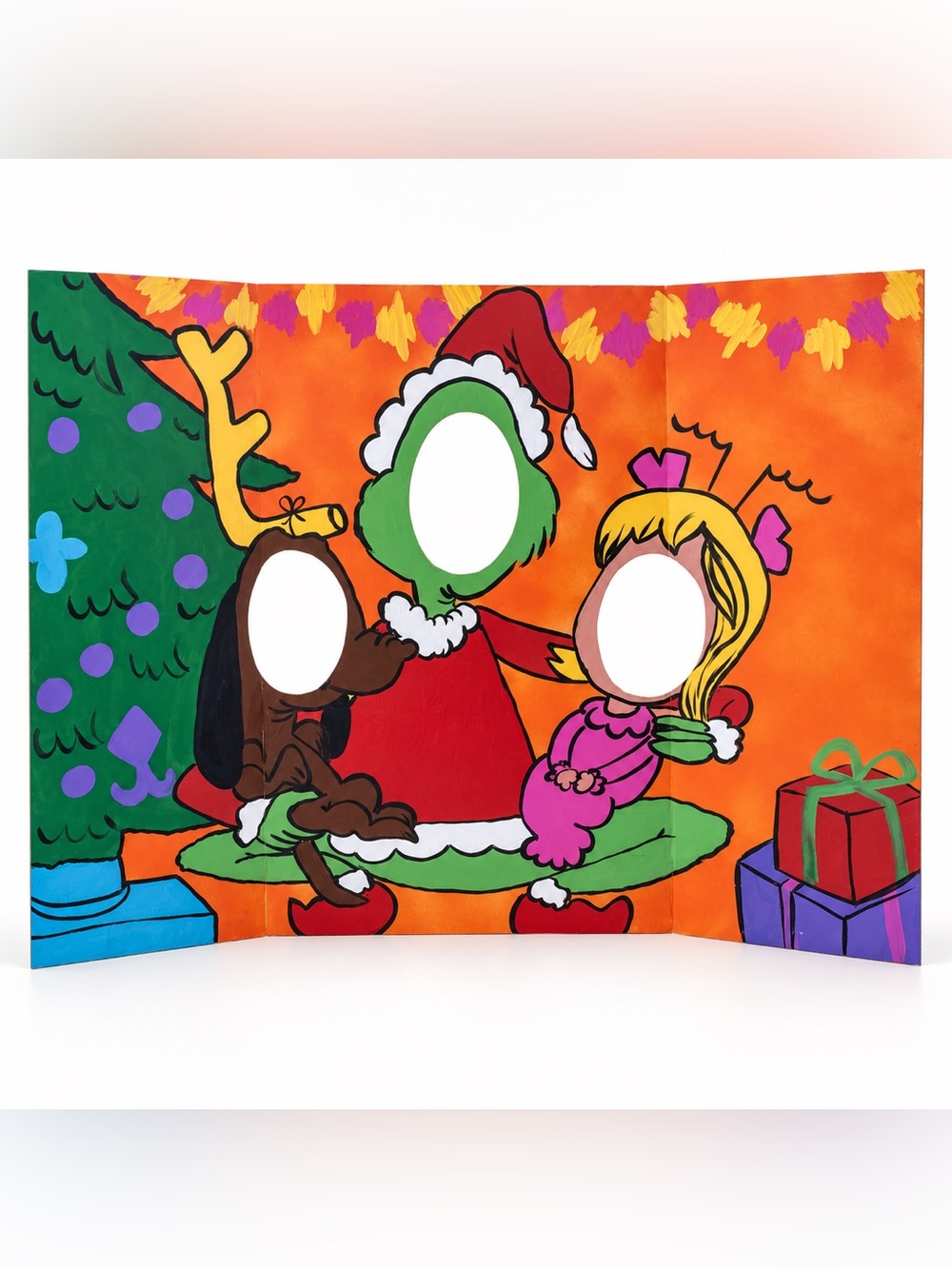 Custom Hand-Painted Grinch Christmas Photo Booth Face-in-Hole Board